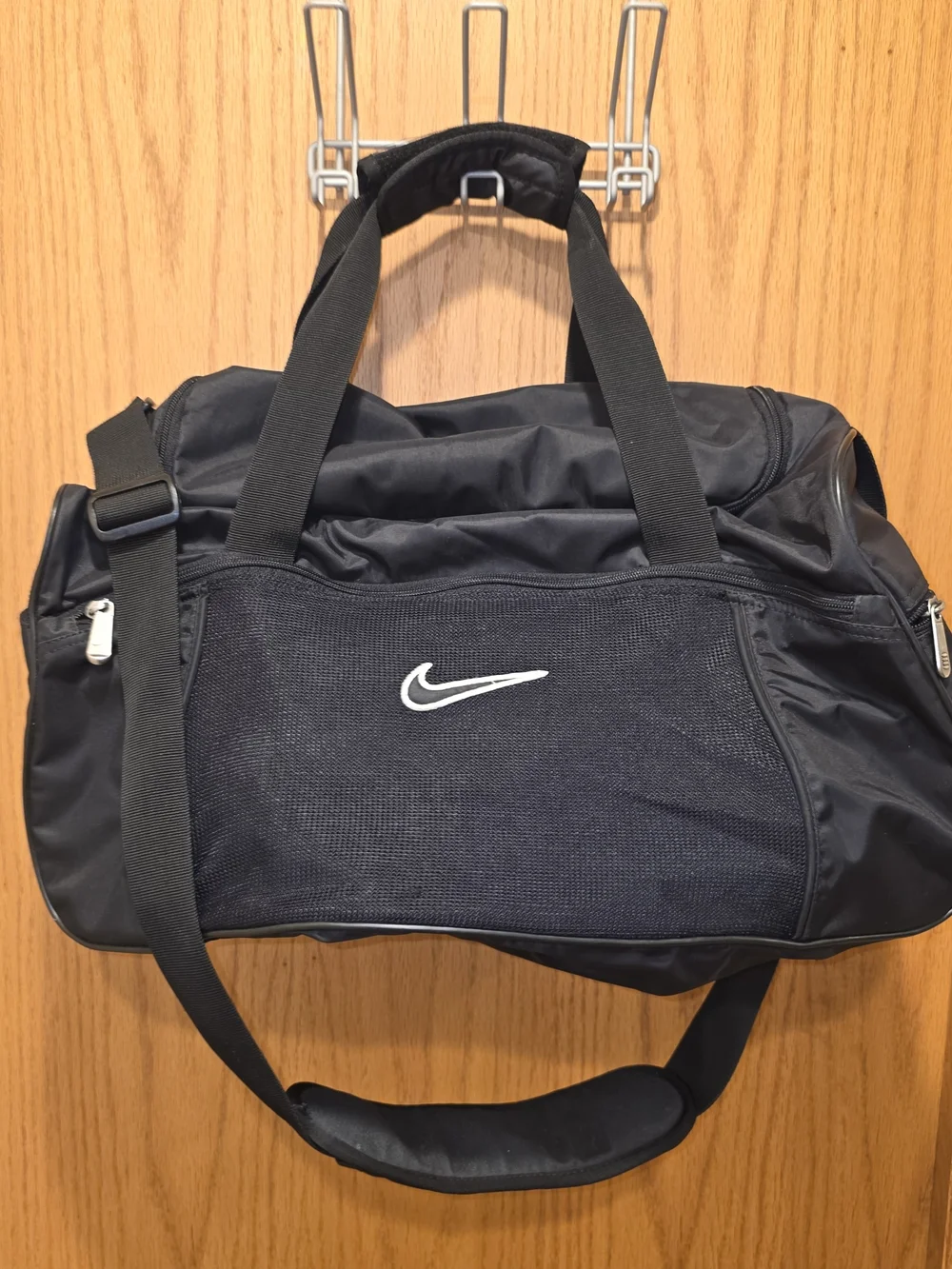 Nike Black Duffel Bag with White Swoosh